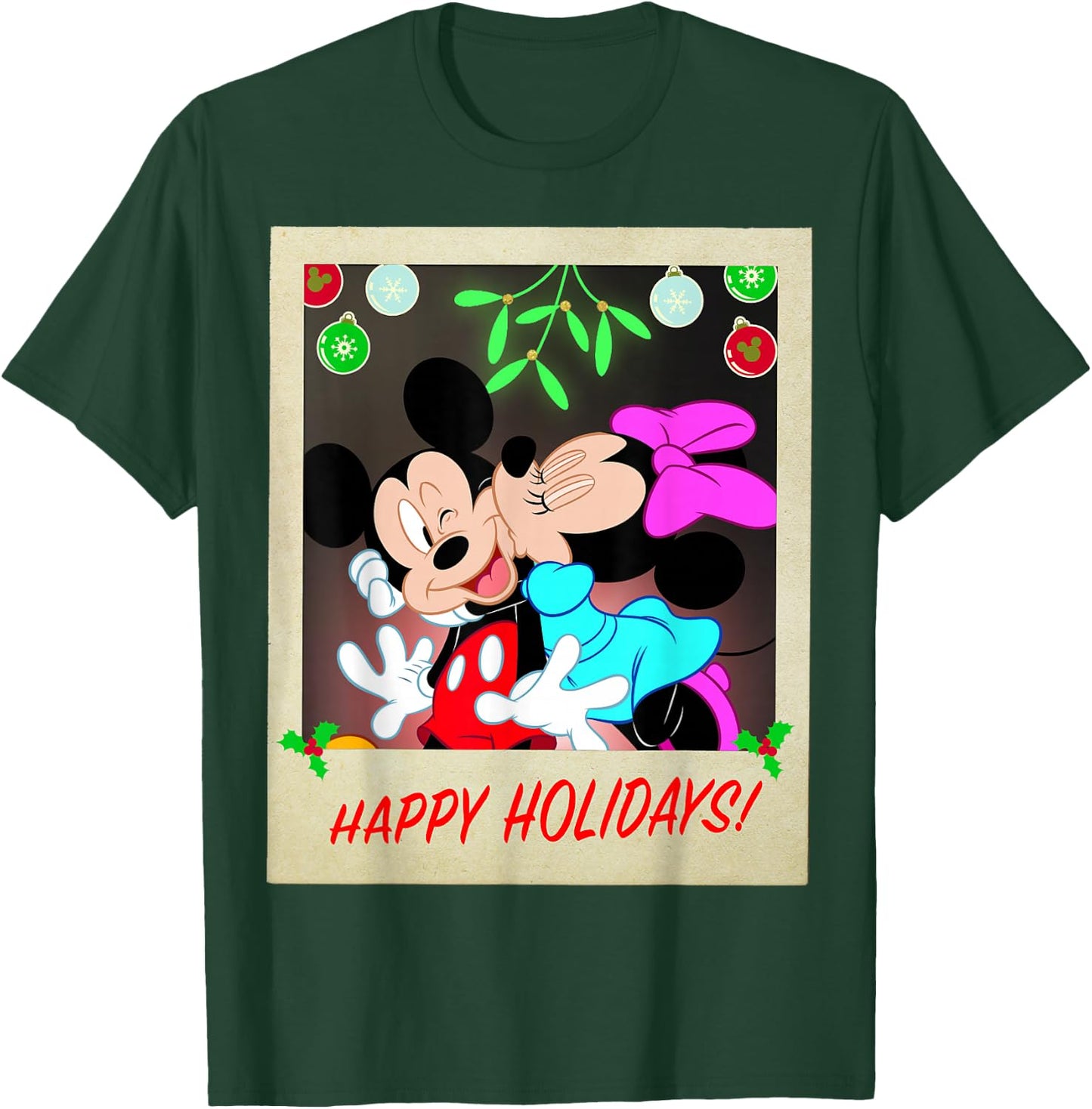 Disney Mickey And Minnie Happy Holidays Christmas Portrait T-Shirt - T-Shirt | Forest