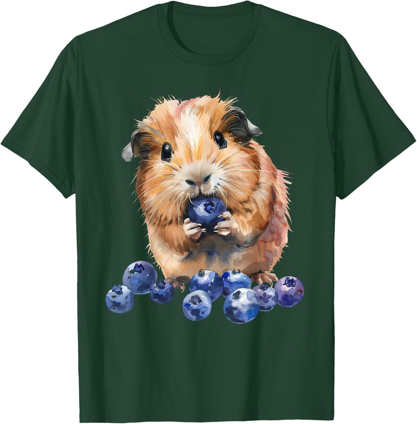 Blueberry Guinea Pig Watercolor Drawing Blueberry Fruit T-Shirt - T-Shirt | Forest