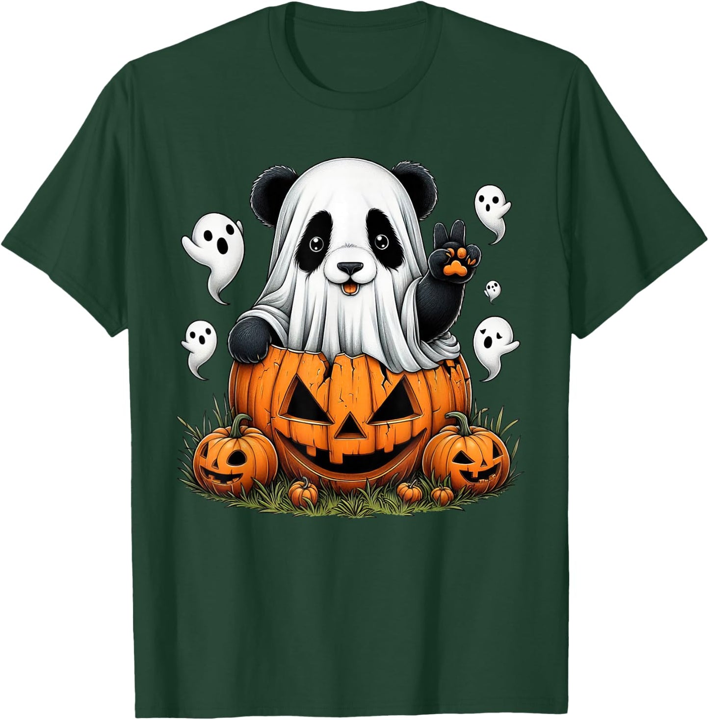 Funny Panda Ghost Boo Halloween Panda Kids T-Shirt - T-Shirt | Forest