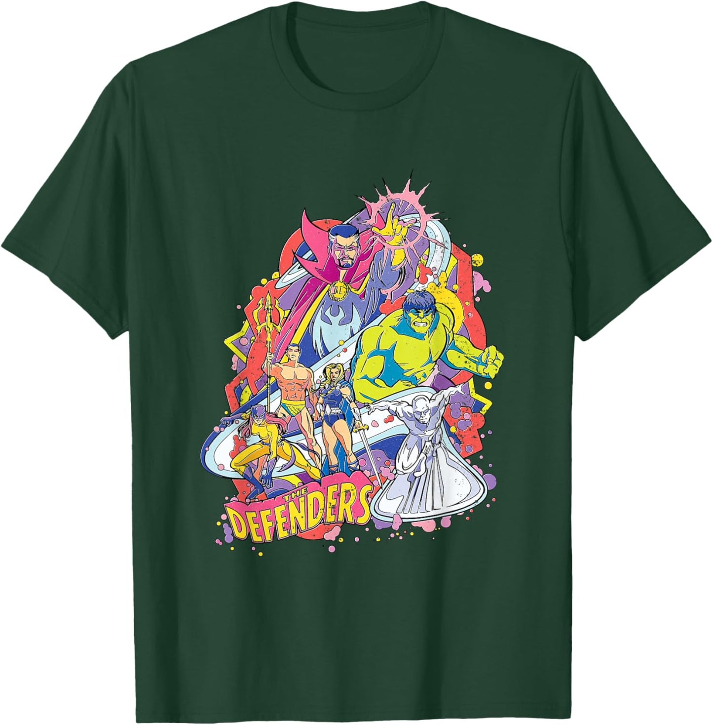 Marvel The Defenders Dr Strange Hulk Namor Retro Distressed T-Shirt - T-Shirt | Forest