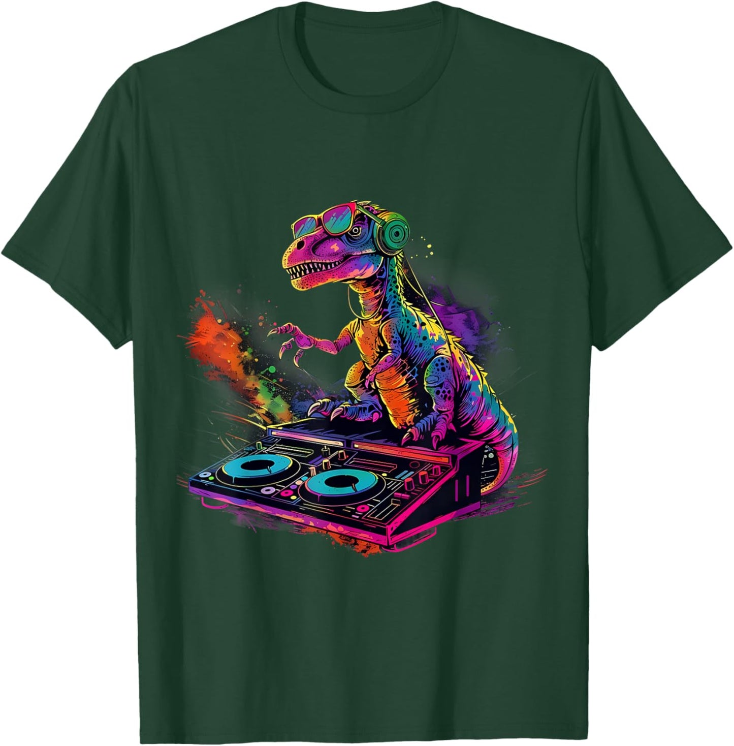Dinosaur DJ Turntable DJ Dinosaur Artwork House Beatmaker T-Shirt - T-Shirt | Forest