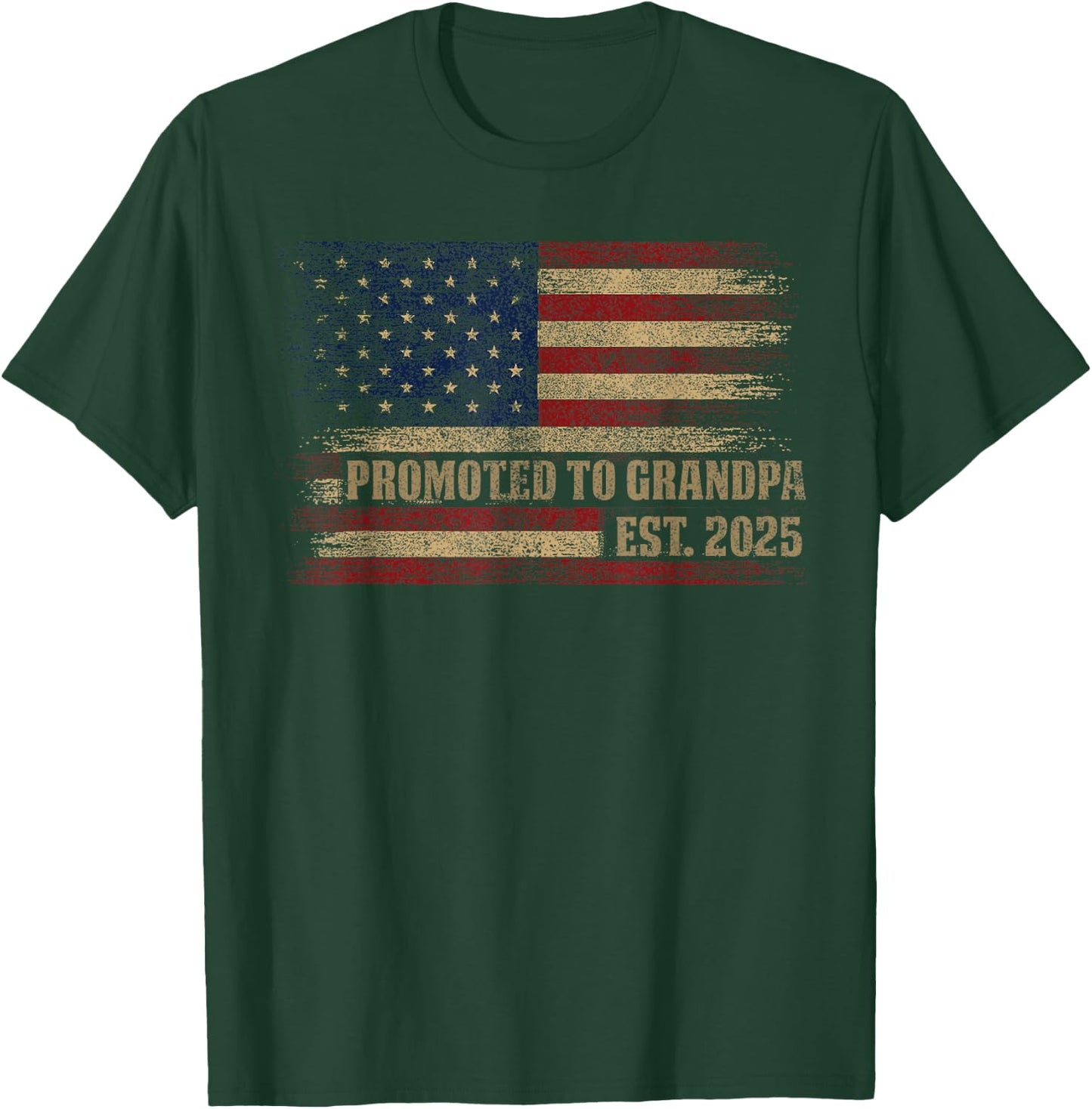 Promoted To Grandpa Est 2025 Usa Vintage Flag Fathers Day T-Shirt - T-Shirt | Forest