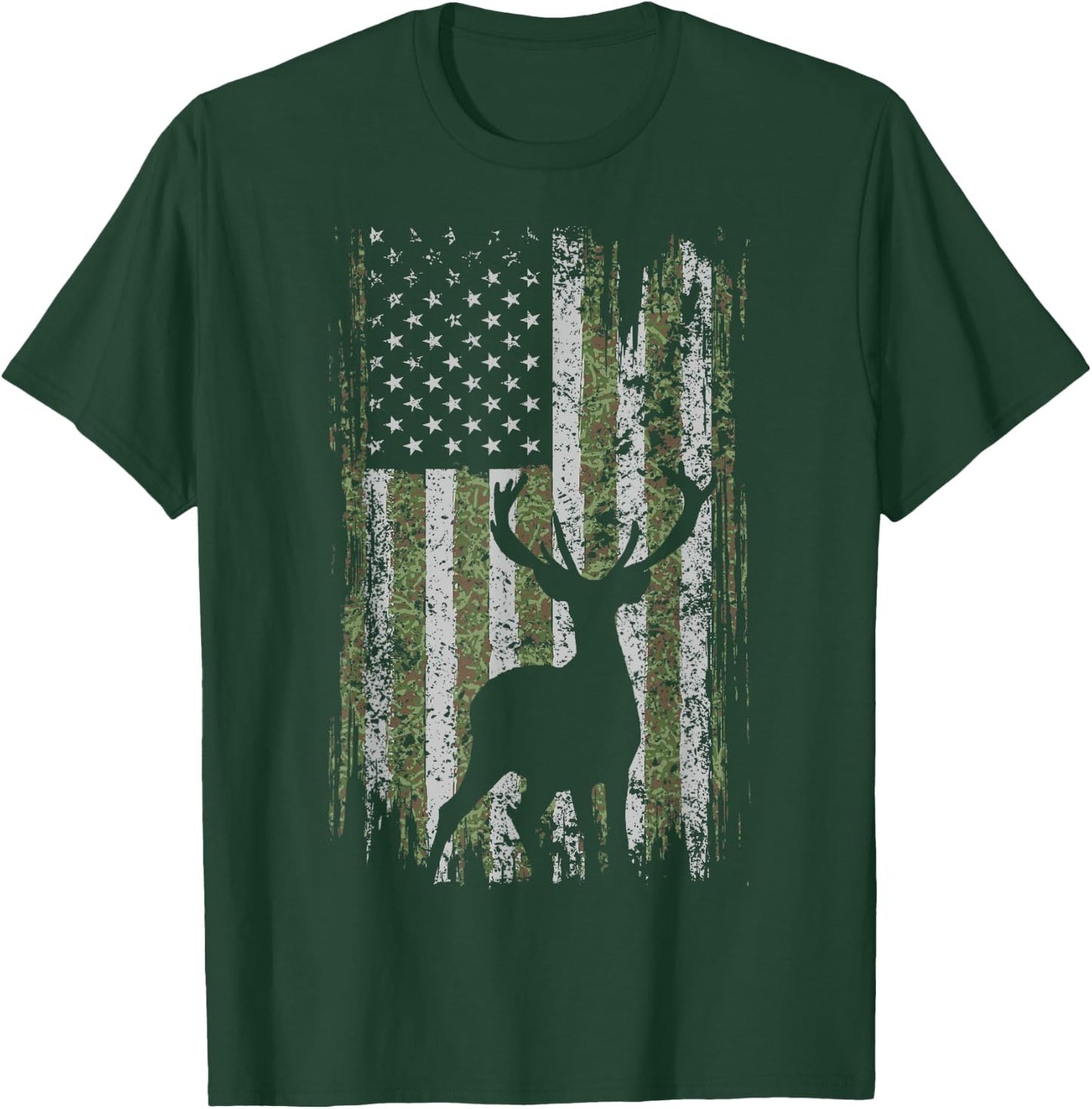 Camo USA Flag Deer Elk Buck Camoflage Hunting For a Hunter T-Shirt - T-Shirt | Forest