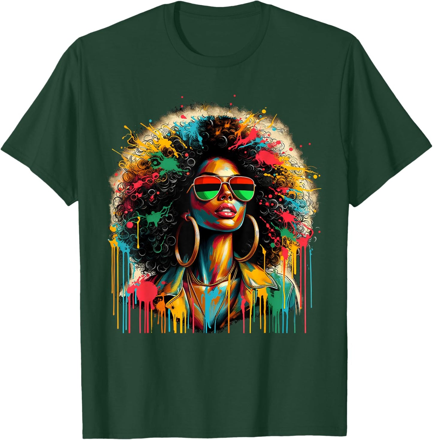 Juneteenth Black Queen Afro African Melanin Dripping T-Shirt - T-Shirt | Forest
