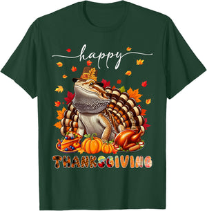 Wild Animal Thanksgiving Costume Happy Thanksgiving Bearded Dragon Turkey Fall Leaves T-Shirt - T-Shirt | Forest