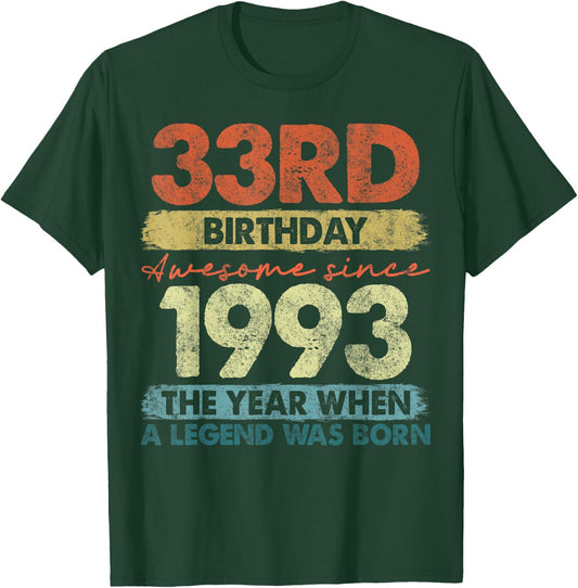 33 Year Old Gifts Vintage 1993 Limited Edition 33rd Birthday T-Shirt - T-Shirt | Forest