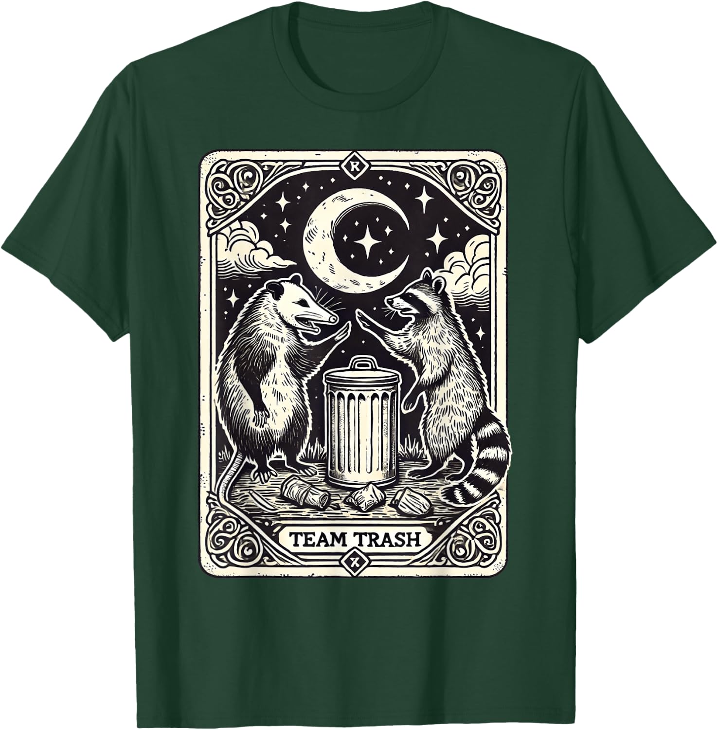 Tarot Card Vintage Team Trash Crescent Moon Opossum Raccoon T-Shirt - T-Shirt | Forest