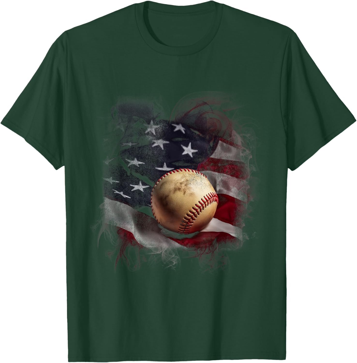 Baseball and American Flag USA Graphic Kids Men T-Shirt - T-Shirt | Forest
