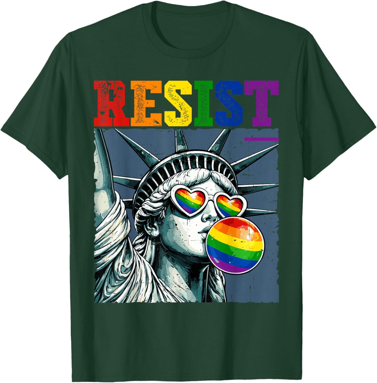Resist Statue of Liberty Blowing Bubble Gum Rainbow LGBTQ T-Shirt - T-Shirt | Forest