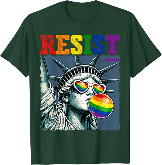 Resist Statue of Liberty Blowing Bubble Gum Rainbow LGBTQ T-Shirt - T-Shirt | Forest