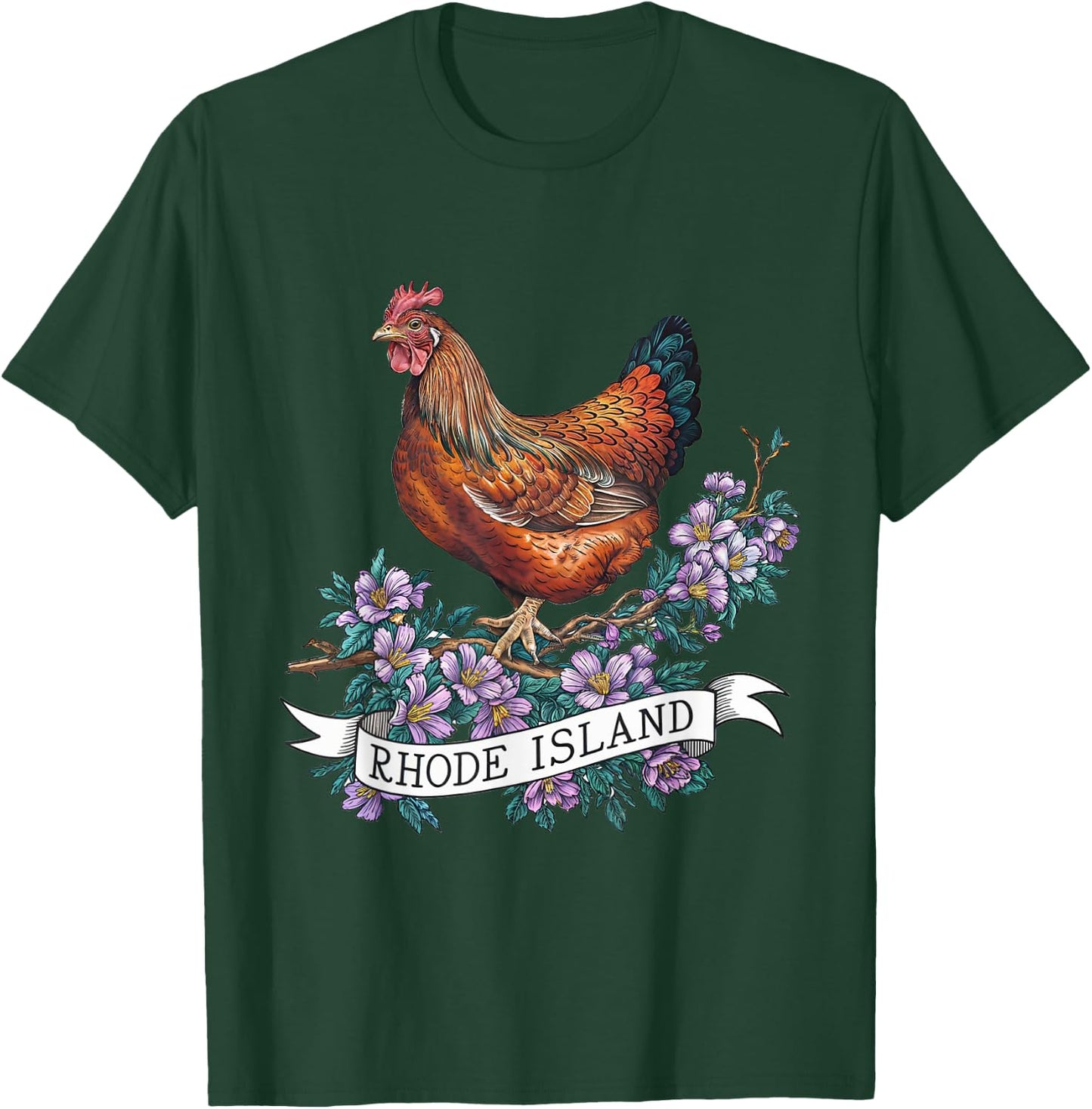 Rhode Island Red Chicken Bird and Violet Flower T-Shirt - T-Shirt | Forest
