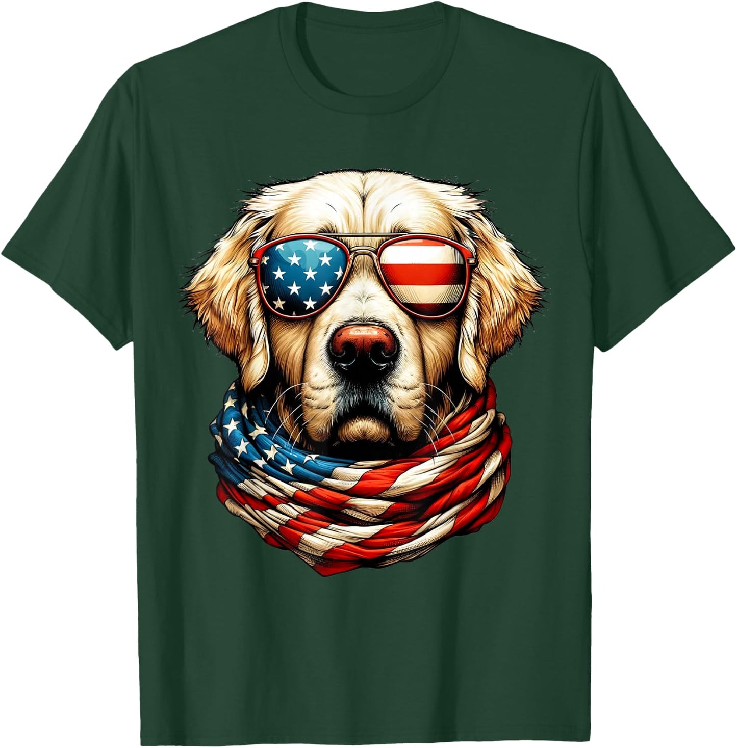 Golden Retriever American Flag Patriotic Dog 4th of July T-Shirt - T-Shirt | Forest