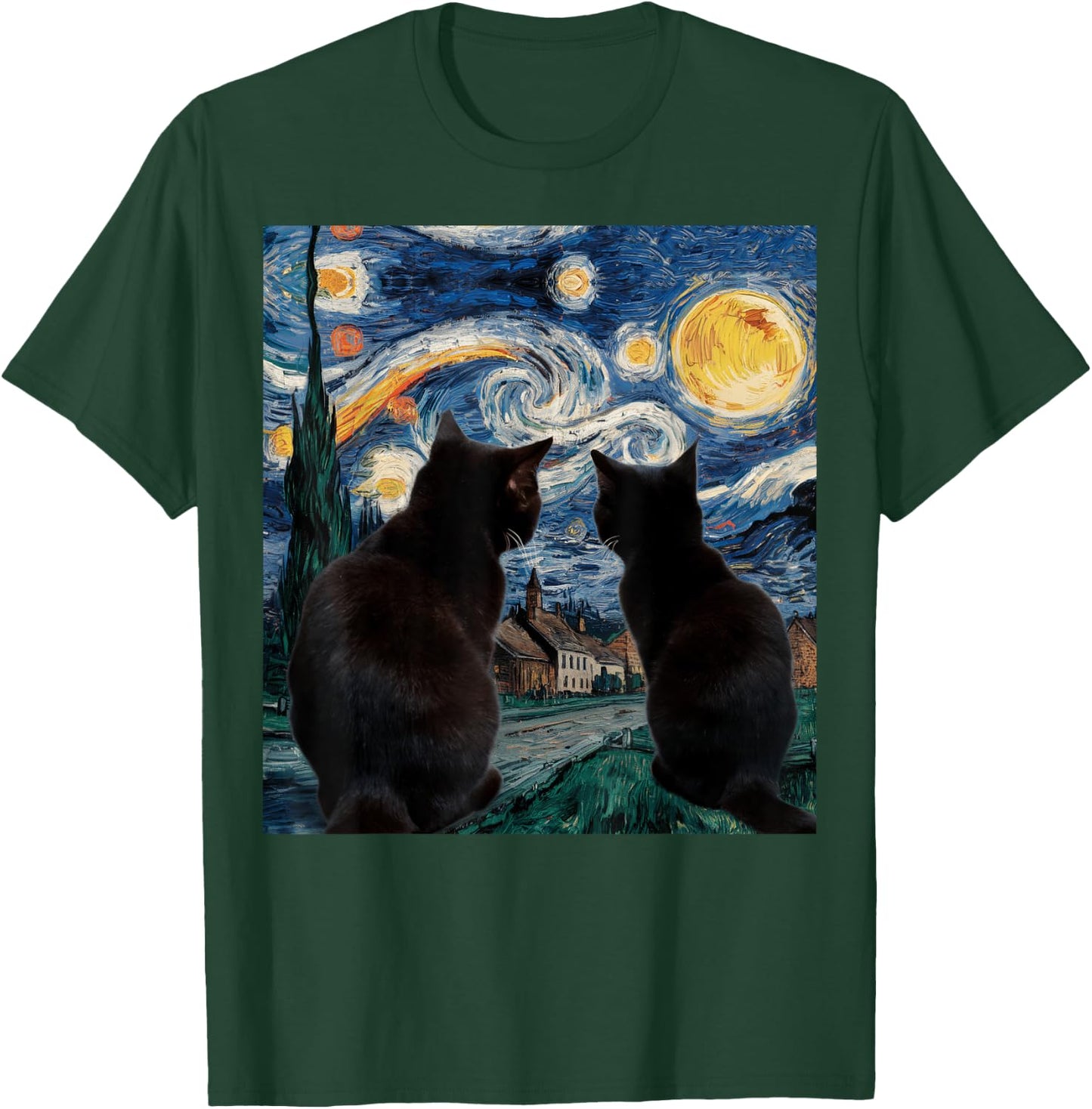 Black Cats Starry Night Van Gogh Cat Lover Men Women Girls Kids T-Shirt - T-Shirt | Forest