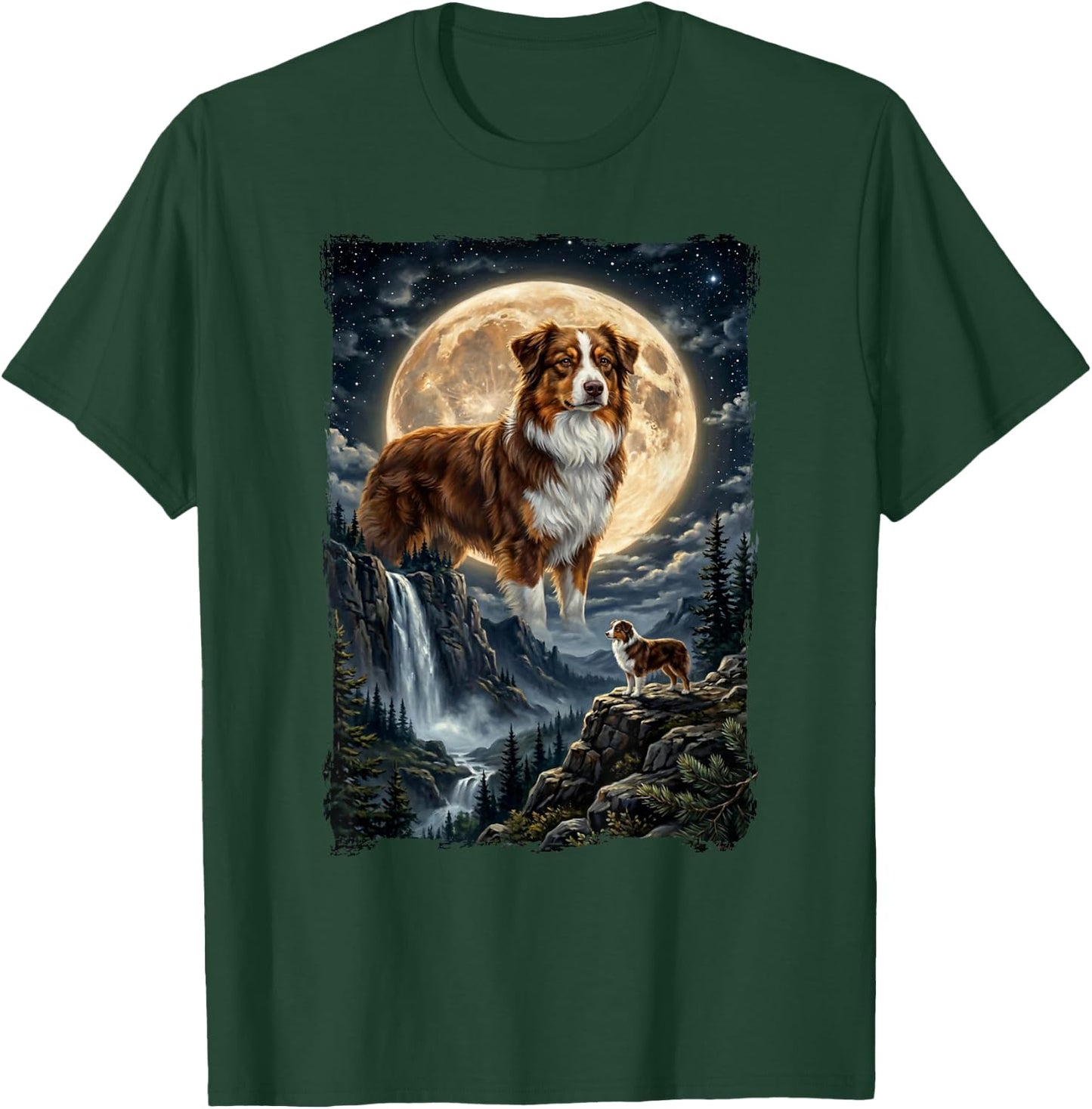 Mystik Fantasy Illustation Dog and Moon Australian Shepherd T-Shirt - T-Shirt | Forest