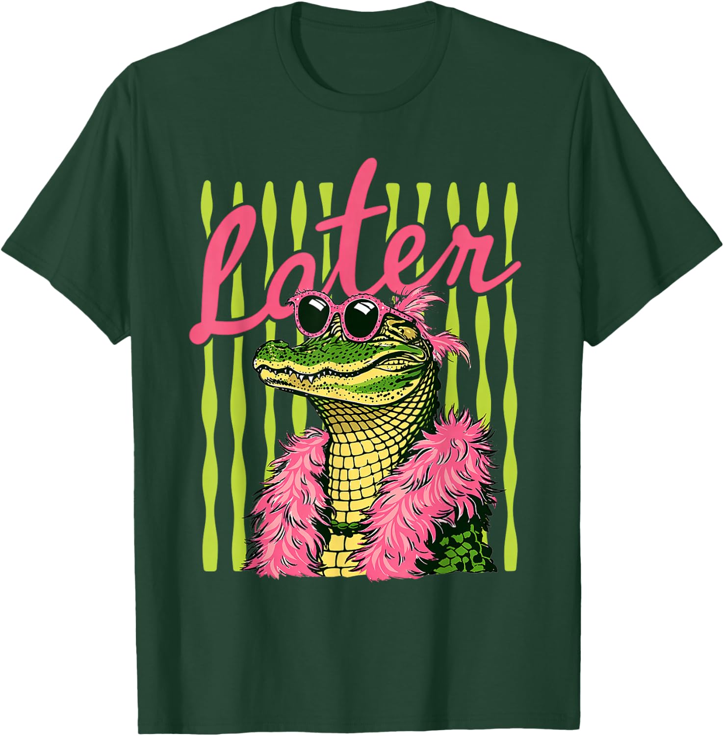 Later Alligator Pink Sunglasses Feather Boa Humor T-Shirt - T-Shirt | Forest