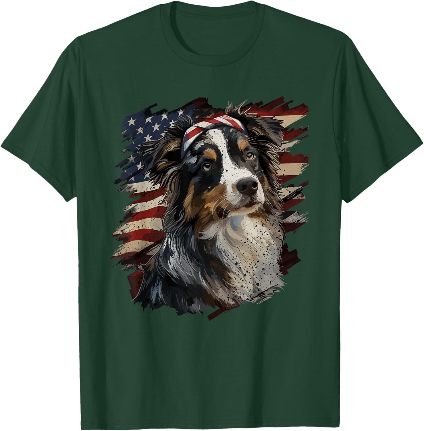 Australian Shepherd Patriotic 4th of July USA American Flag T-Shirt - T-Shirt | Forest