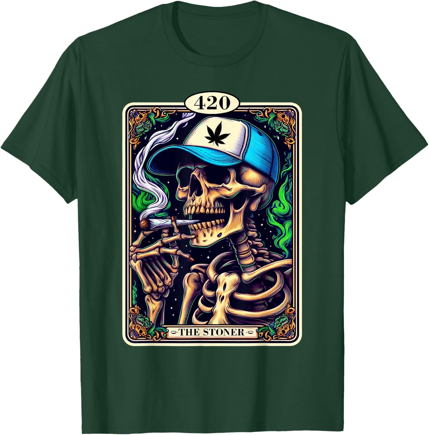 Tarot Card The Stoner Weed Lover Skeleton Cannabis 420 Party T-Shirt - T-Shirt | Forest