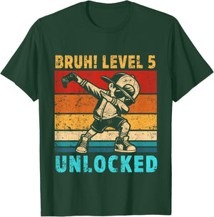 Kids 5 Year Old Birthday Dabbing Boy Bruh 5th level unlocked T-Shirt - T-Shirt | Forest