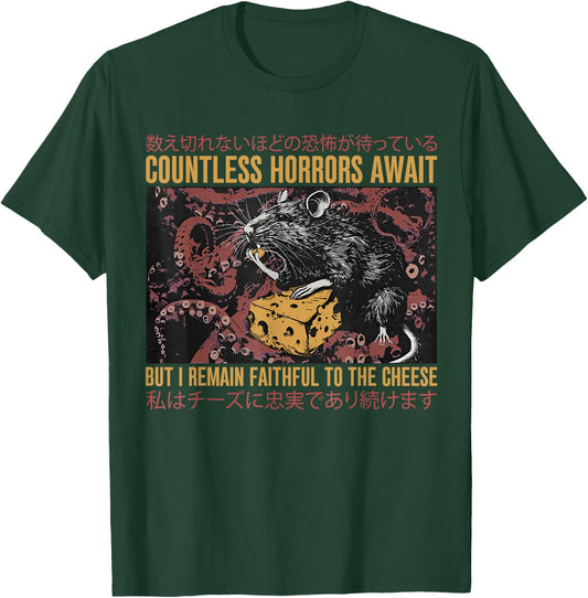 Japanese Horror Rat Retro Countless Horrors Await , Small, Black T-Shirt - T-Shirt | Forest