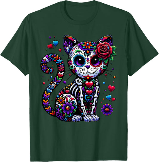 Dia De Los Muertos Cinco De Mayo Cat Sugar Skull Men Women T-Shirt - T-Shirt | Forest