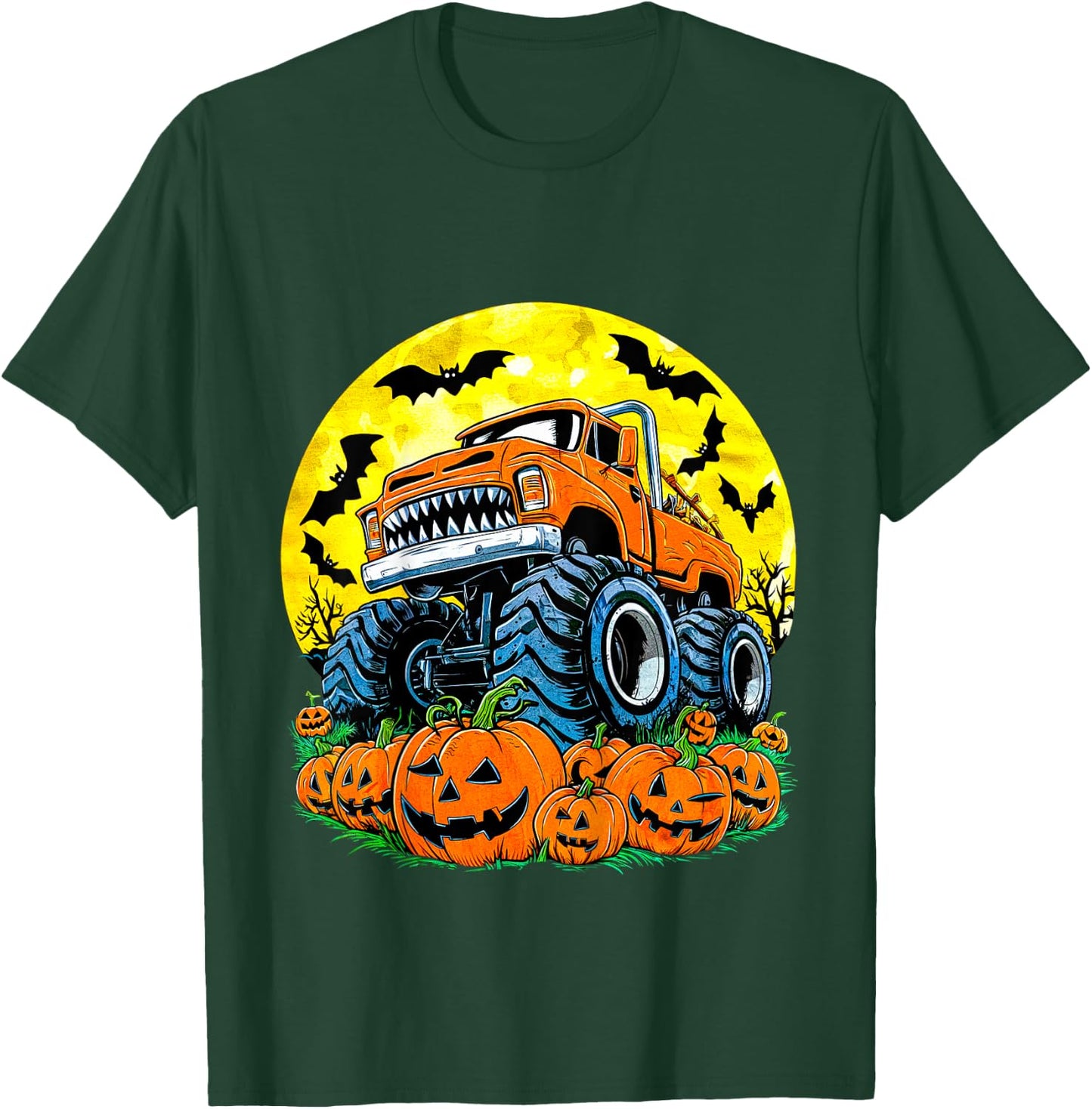 Monster Truck Halloween Jack O Lantern Moon Pumpkin Toddler T-Shirt - T-Shirt | Forest