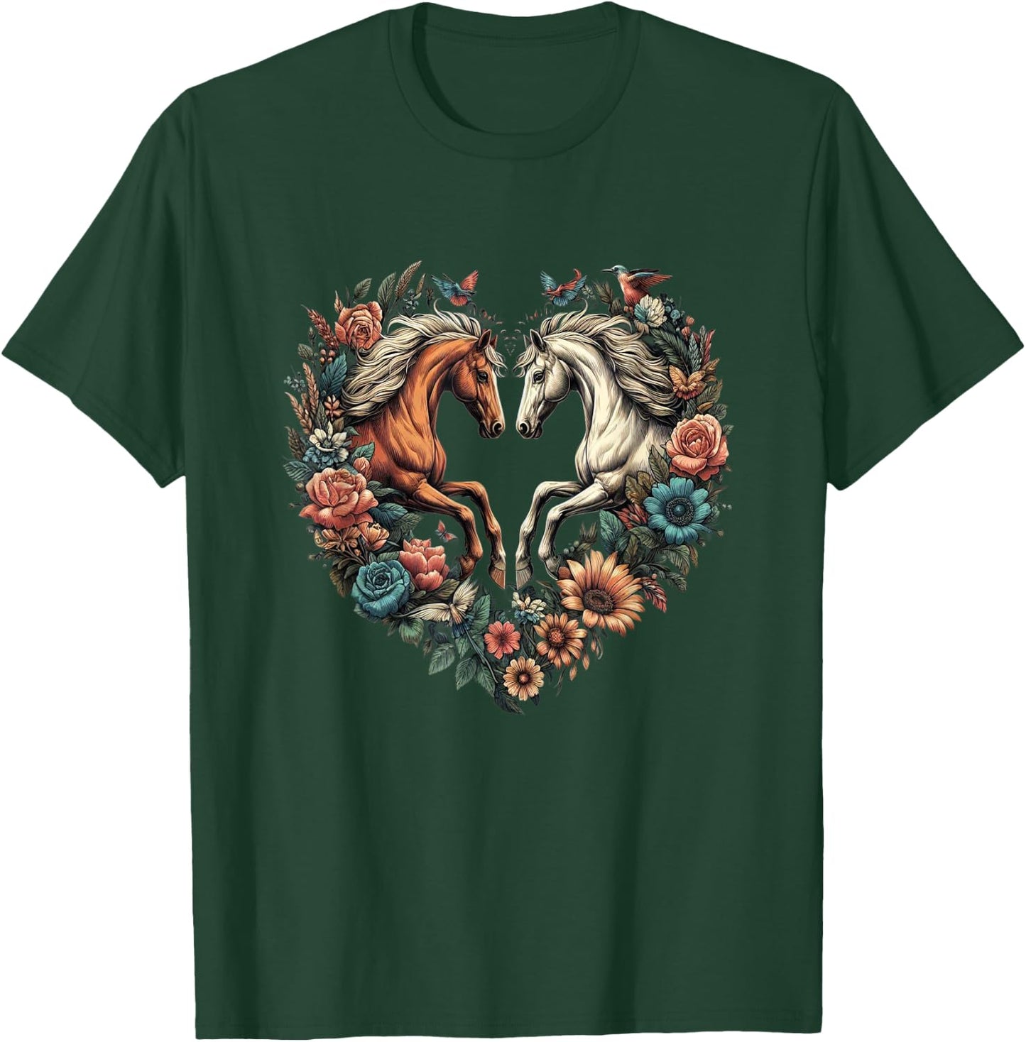 Horse Love Heart Equestrian Horse Rider Lovers T-Shirt - T-Shirt | Forest
