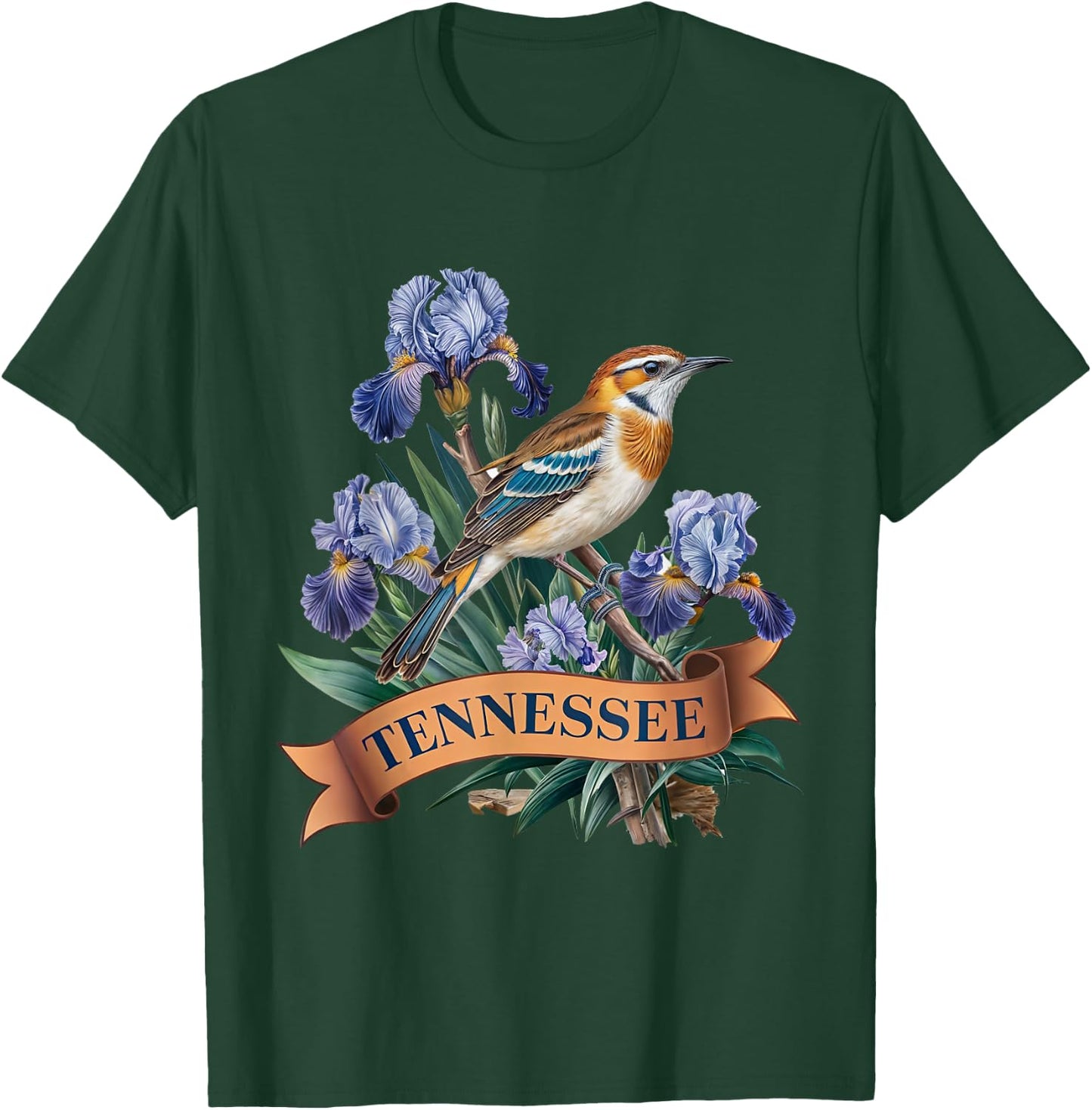 Tennessee Northern Mockingbird Bird and Iris Flower T-Shirt - T-Shirt | Forest