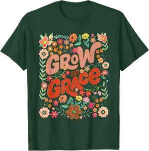 Grow In Grace Floral Christian Bible Verse Religious Faith T-Shirt - T-Shirt | Forest