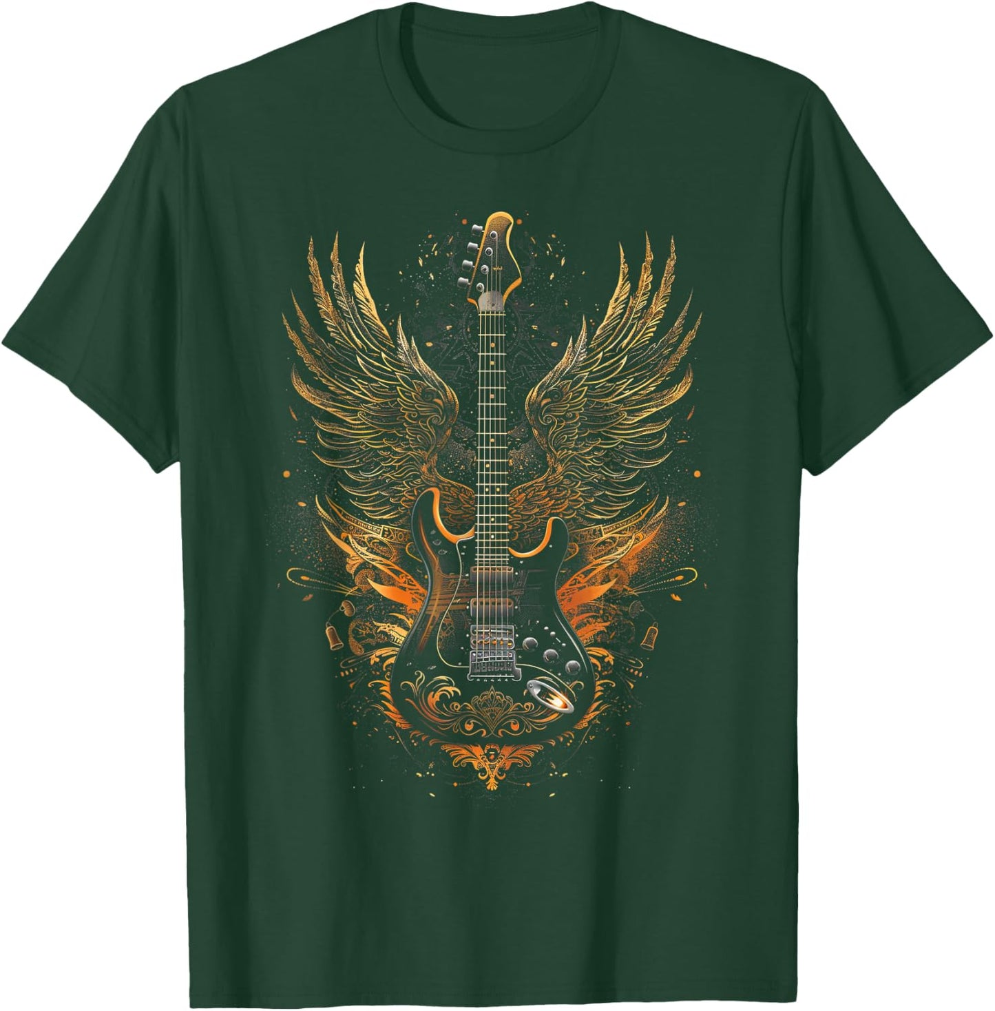 Electric Guitar with Wings Baroque Rock Design Art T-Shirt - T-Shirt | Forest