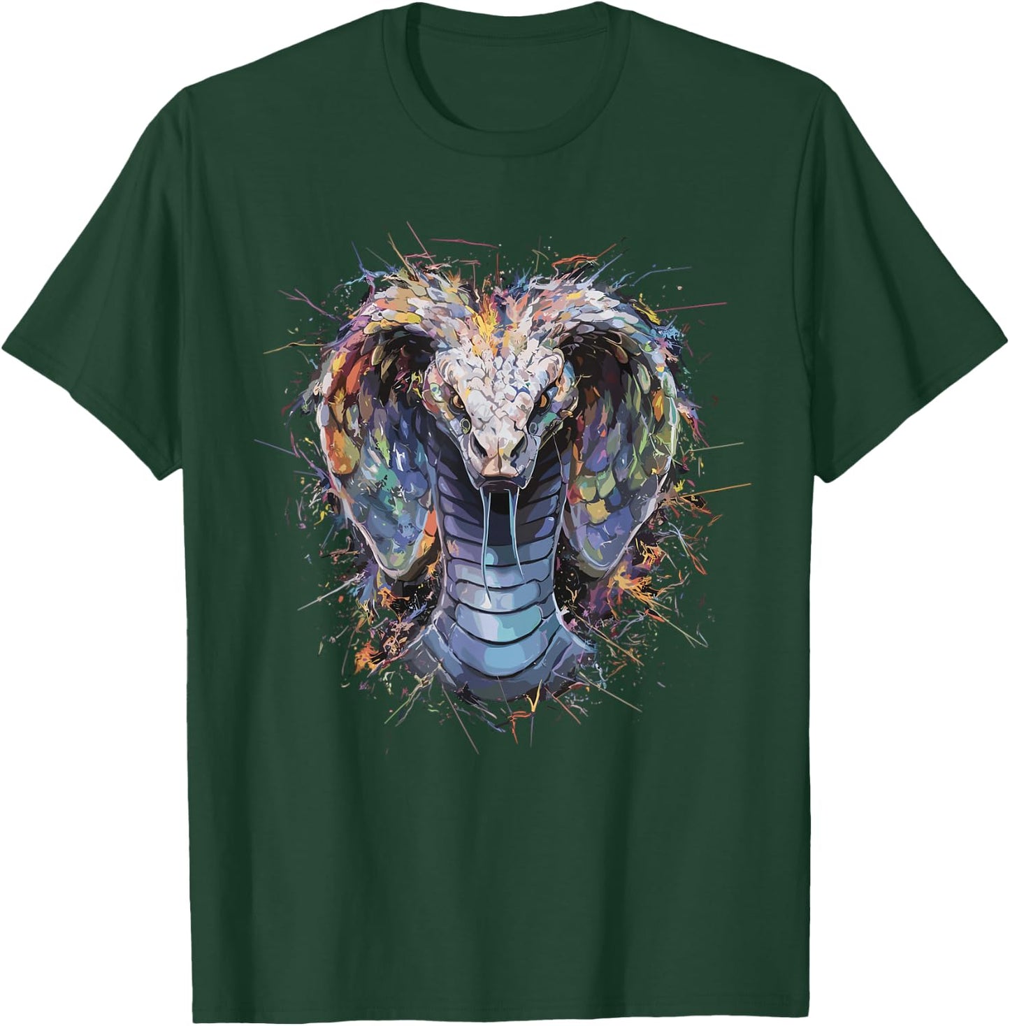 Colorful Paint Splash Menacing Cobra Snake Art Graphic T-Shirt - T-Shirt | Forest