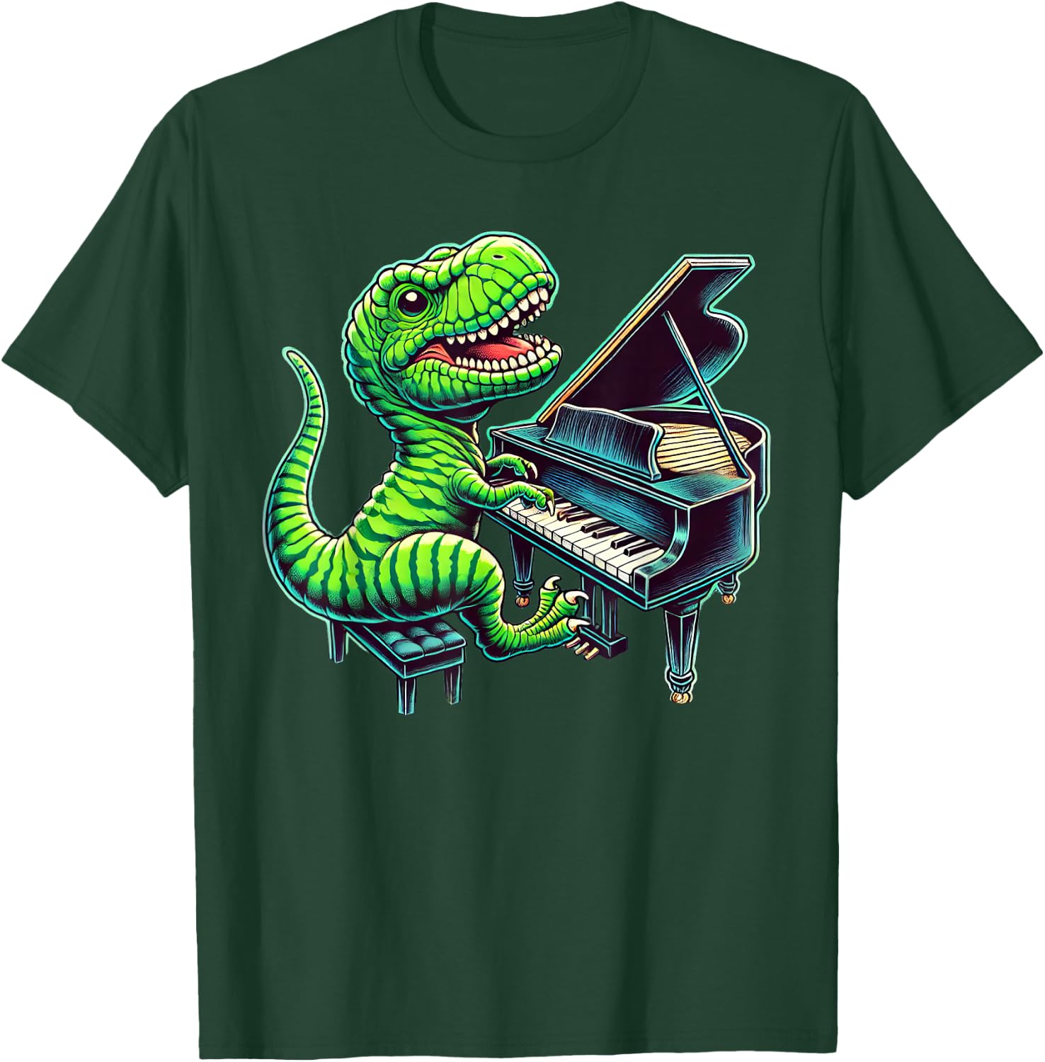 T-Rex Dinosaur Playing Piano Musician Music T-Shirt - T-Shirt | Forest