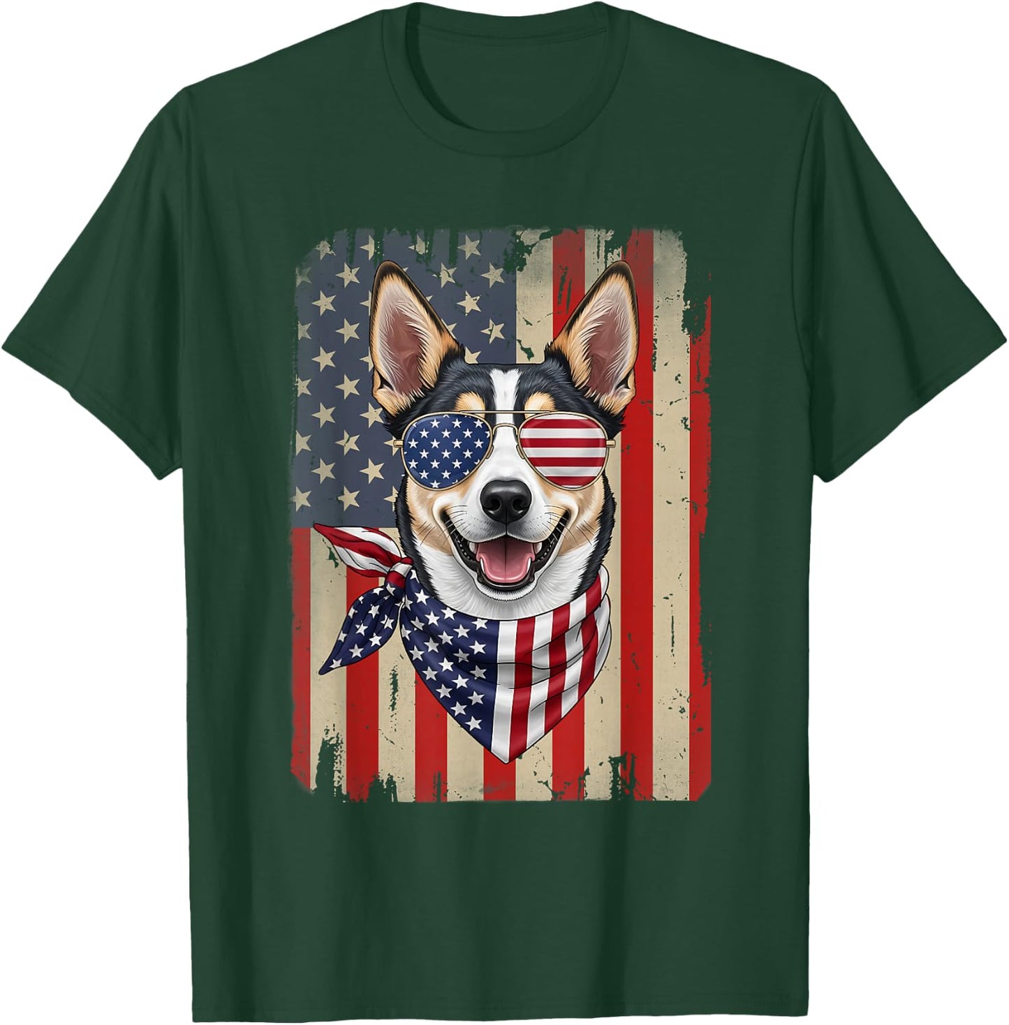 4th of July Australian Kelpie Dog American Flag Patriotic T-Shirt - T-Shirt | Forest