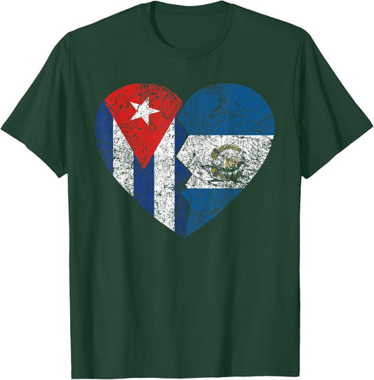 Guatemalan Cuban Flags Heart | Cuba Guatemala Roots Vintage T-Shirt - T-Shirt | Forest