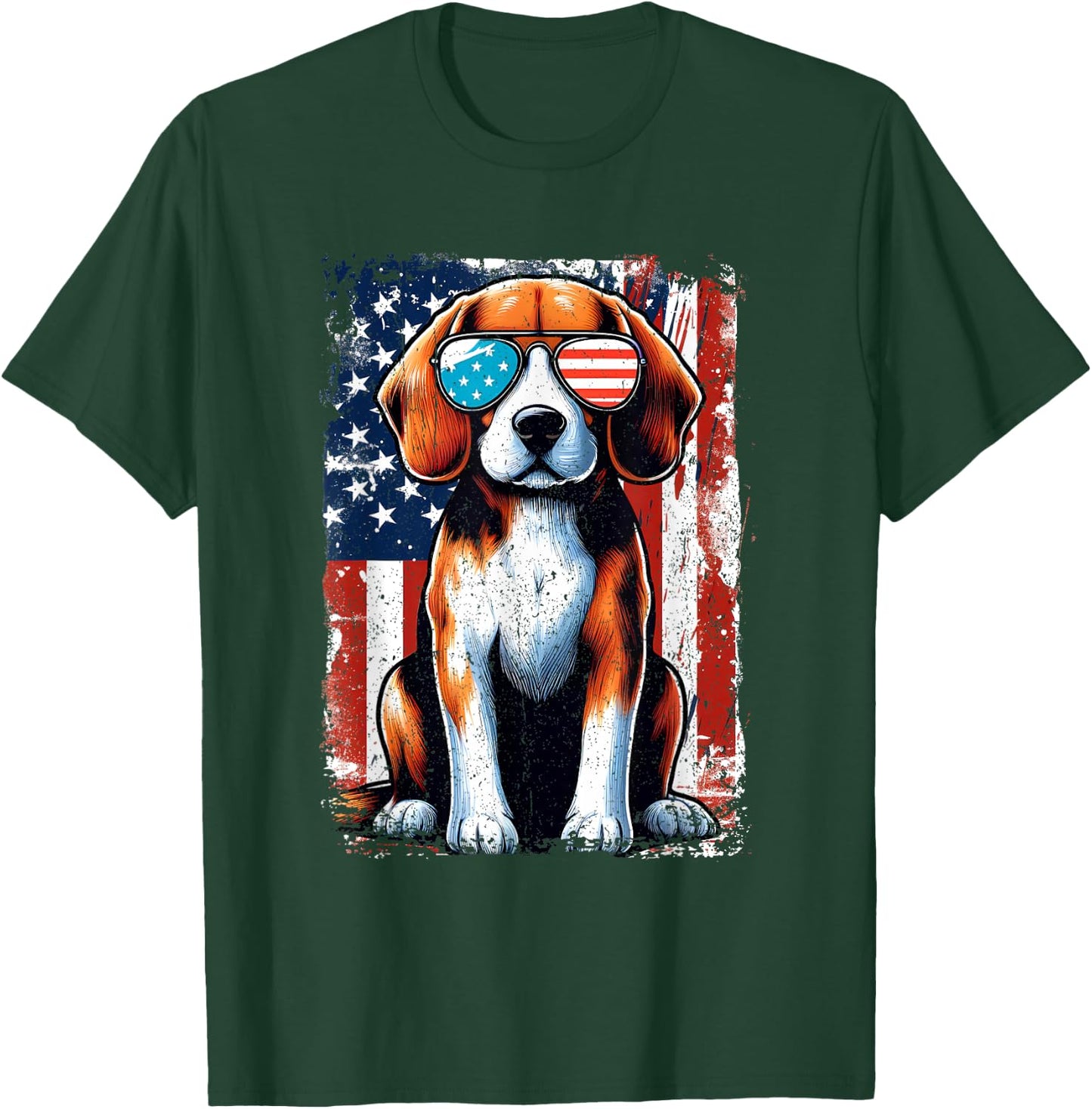 Vintage Beagle Dog American US USA Flag Pets Dogs T-Shirt - T-Shirt | Forest