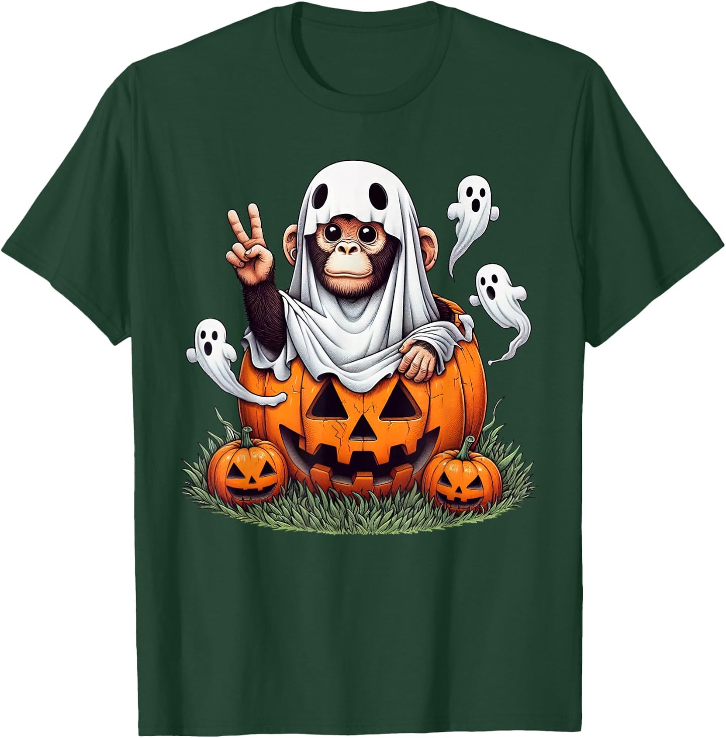 Funny Monkey Ghost Boo Halloween Monkey Kids T-Shirt - T-Shirt | Forest