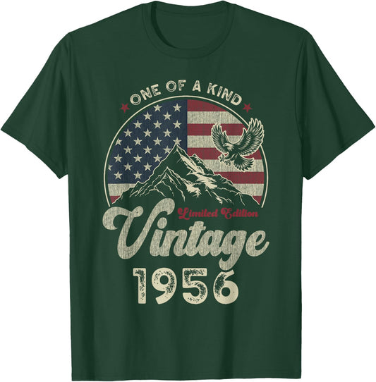 Vintage 1956 American Flag 70th Birthday Patriotic Eagle T-Shirt - T-Shirt | Forest