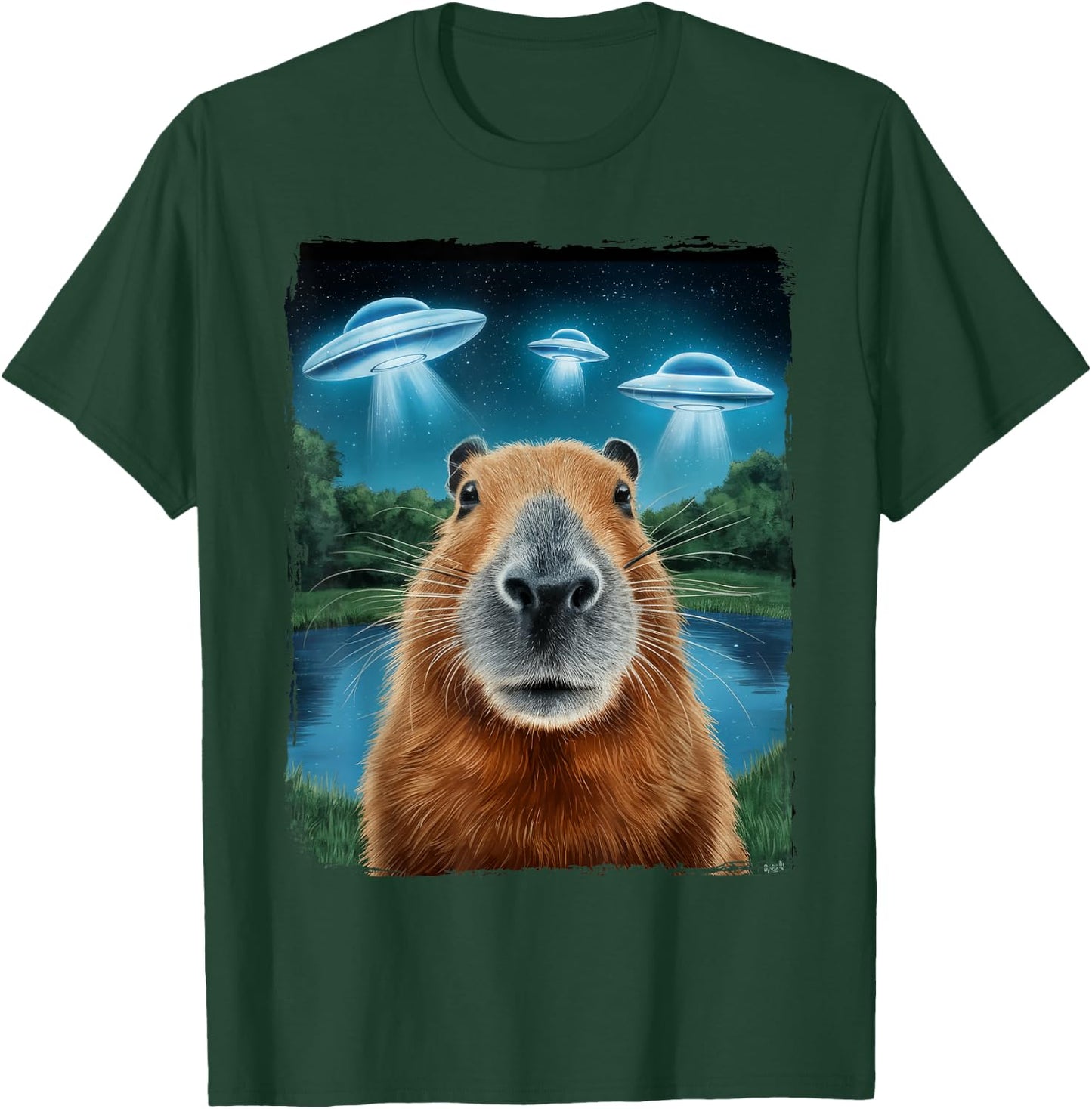 Capybara Selfie with UFOs T-Shirt - T-Shirt | Forest