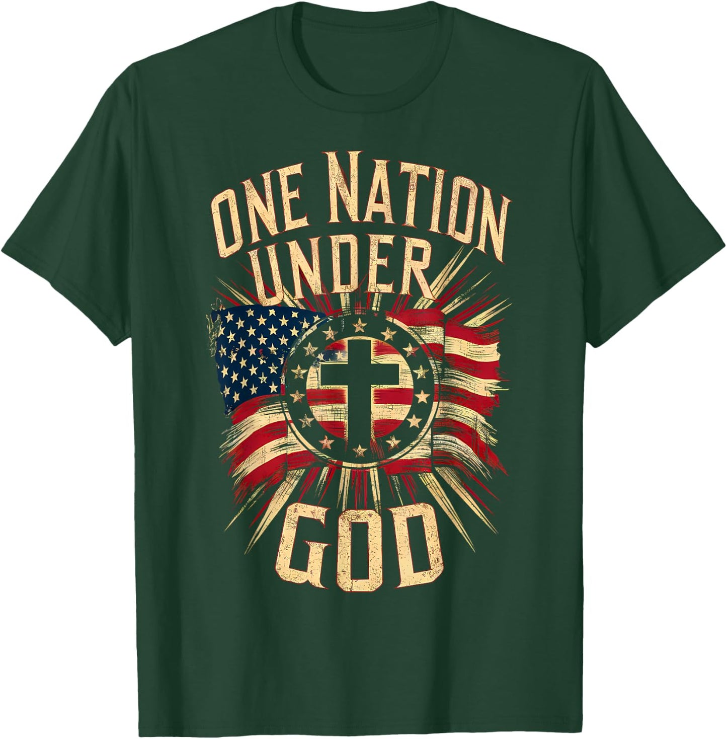 One Nation Under God Christian Patriotic American Flag T-Shirt - T-Shirt | Forest