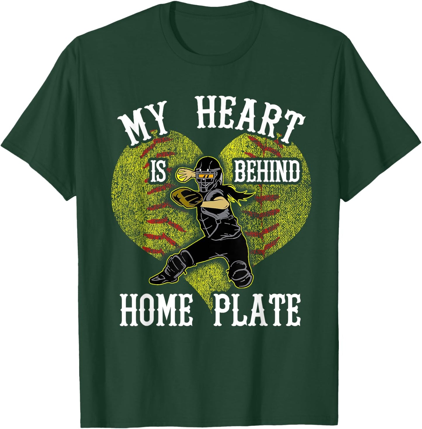 Softball Mom My Heart is Behind Home Plate T-Shirt - T-Shirt | Forest