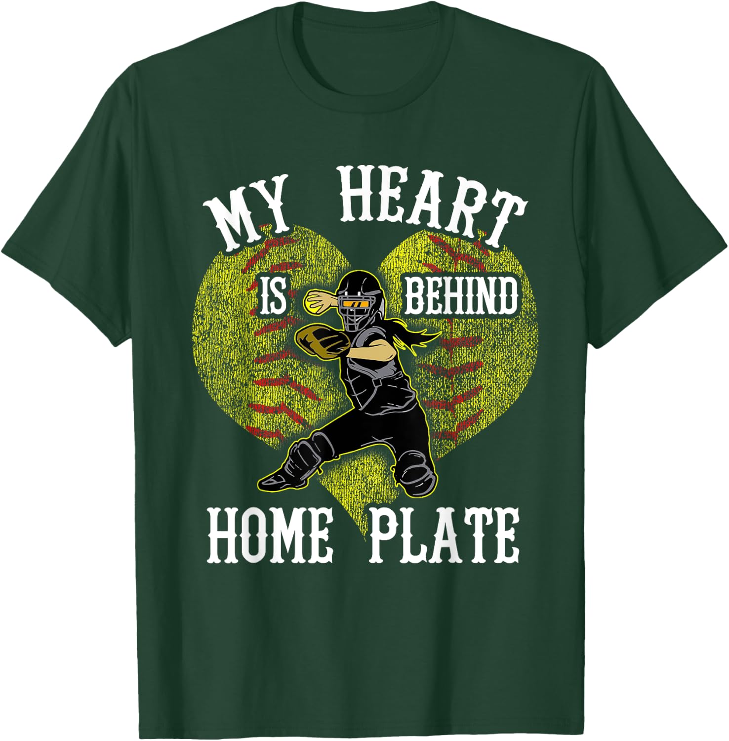 Softball Mom My Heart is Behind Home Plate T-Shirt - T-Shirt | Forest