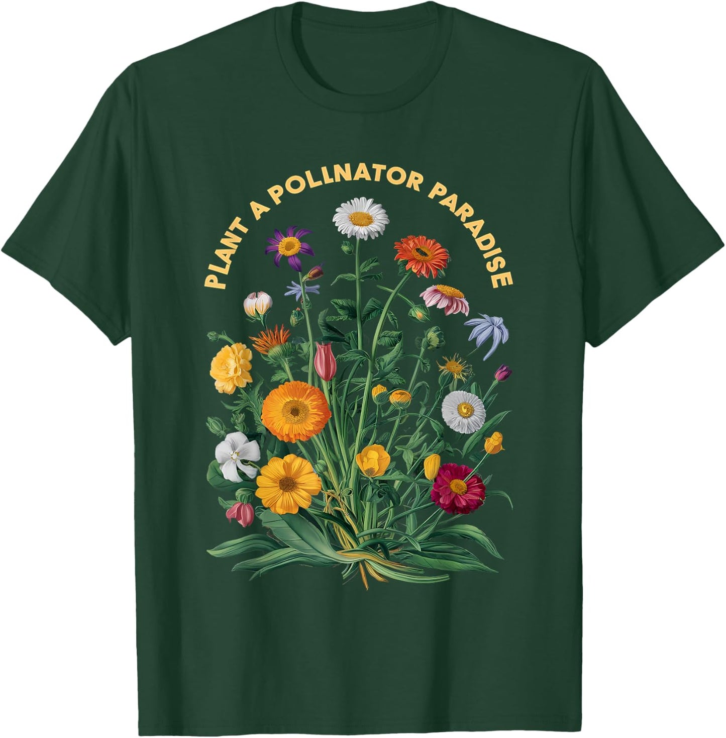 Pollinator Garden Design Wildlife Flowers Native Plants T-Shirt - T-Shirt | Forest