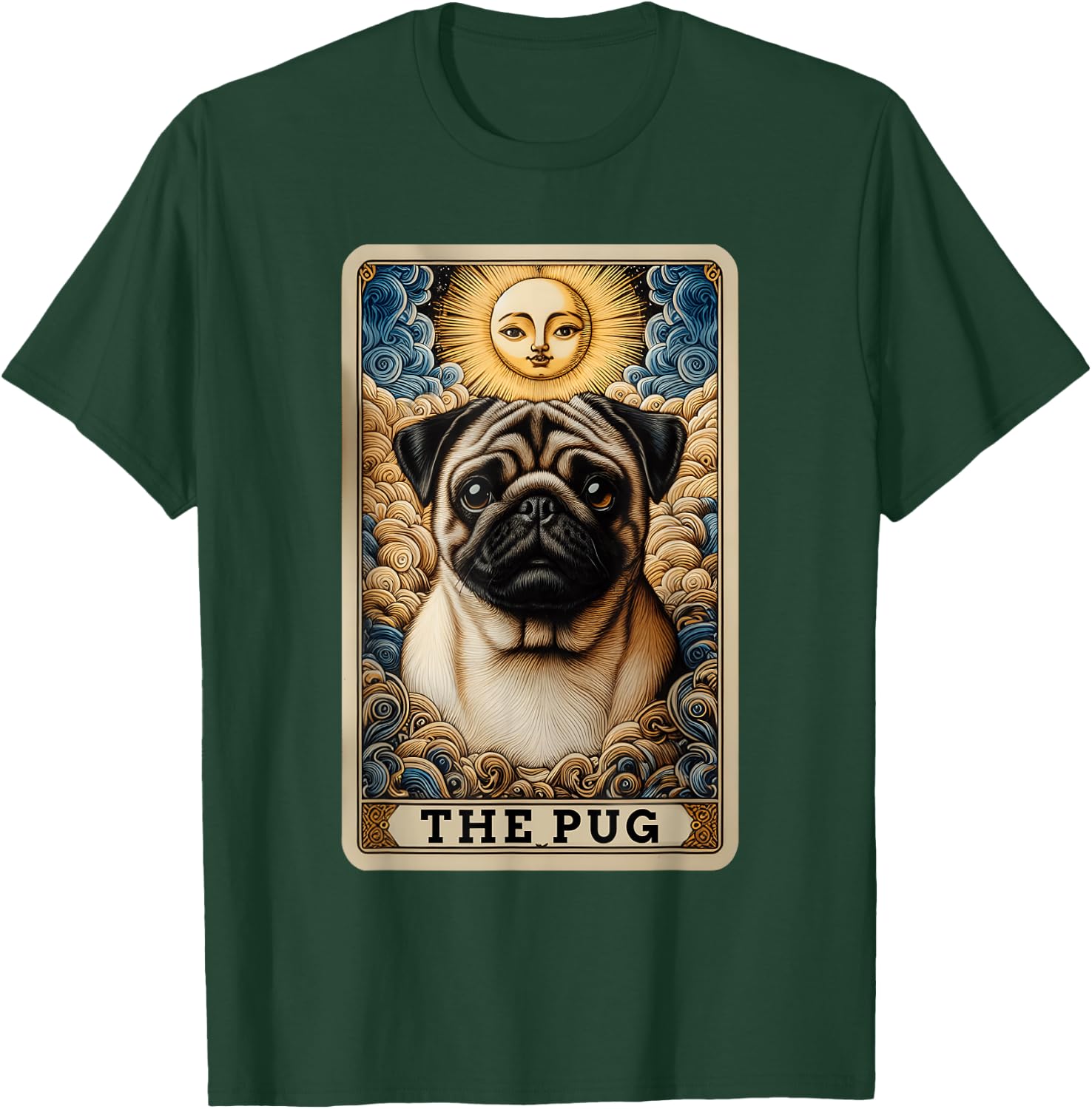 The Pug Tarot Card Dog Pug Dogs -Adult , Black, Small, Short Sleeve, Cartoon Dog Theme, Casual, Playful T-Shirt - T-Shirt | Forest