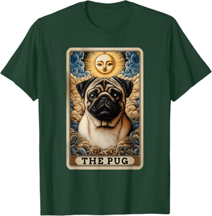 The Pug Tarot Card Dog Pug Dogs -Adult , Black, Small, Short Sleeve, Cartoon Dog Theme, Casual, Playful T-Shirt - T-Shirt | Forest