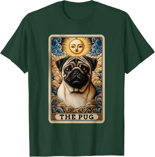 The Pug Tarot Card Dog Pug Dogs -Adult , Black, Small, Short Sleeve, Cartoon Dog Theme, Casual, Playful T-Shirt - T-Shirt | Forest