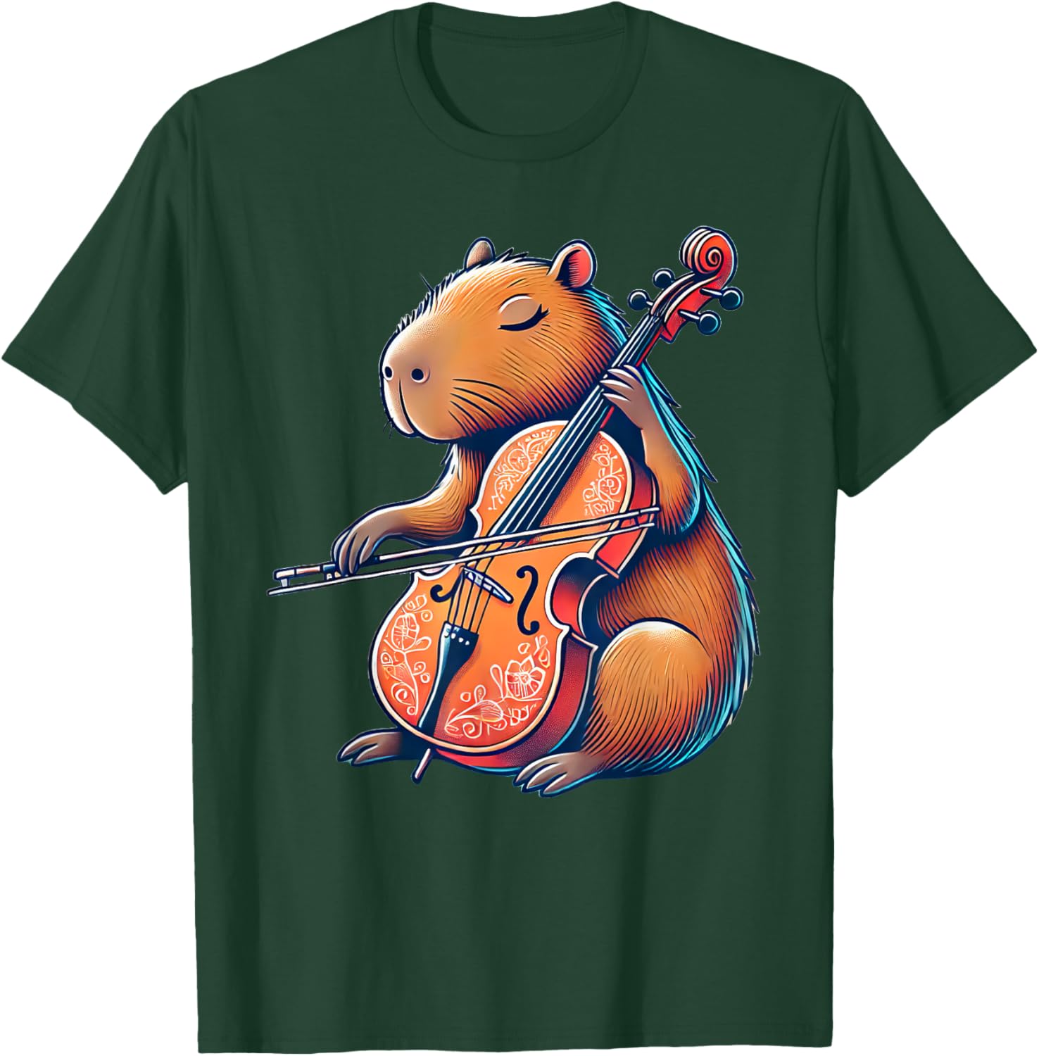 Cute Capybara Playing Cello Capybaras Musician Music T-Shirt - T-Shirt | Forest