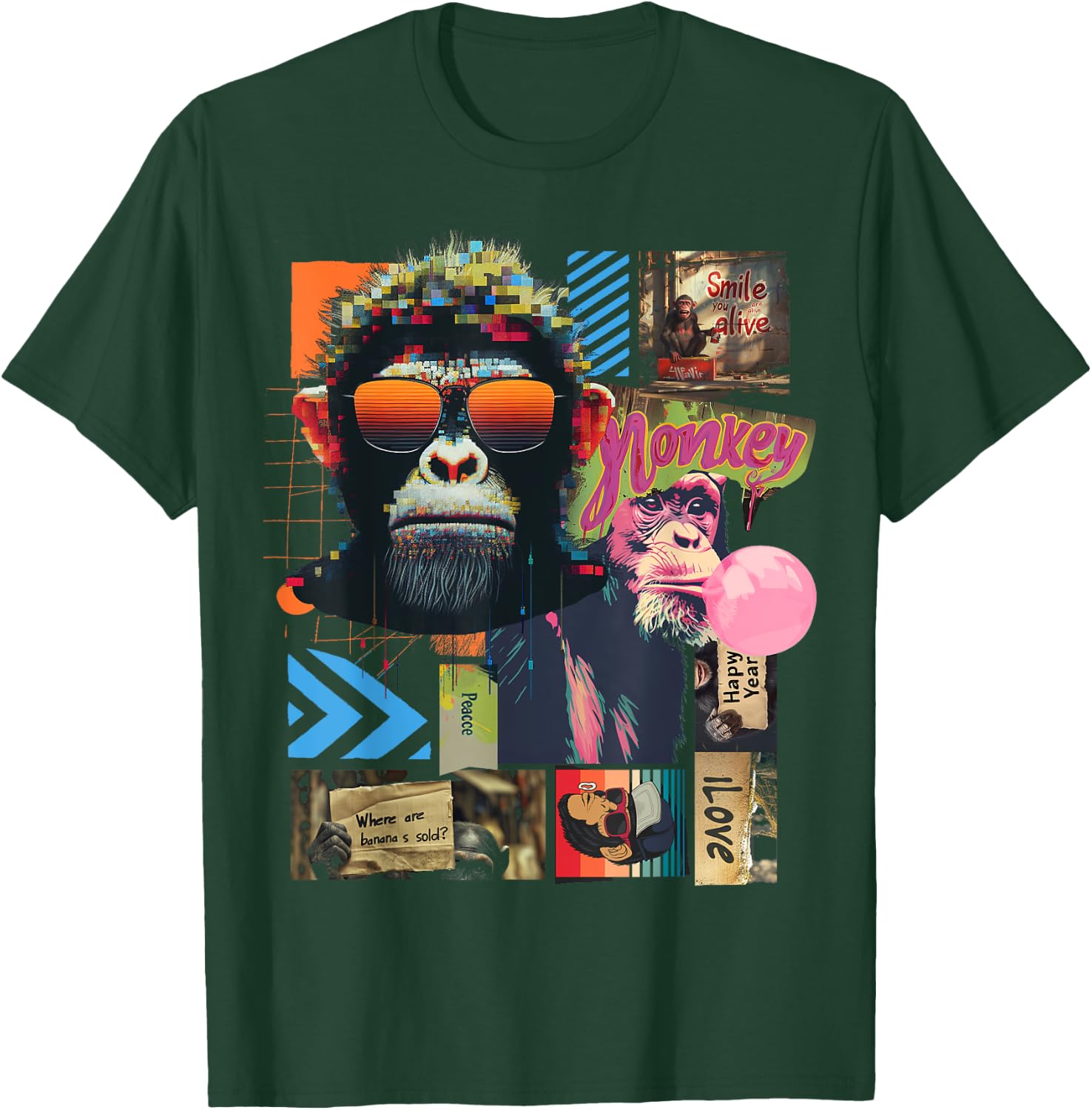 Monkey | Frontprint | Art Graphic Animal Artwork Monkey T-Shirt - T-Shirt | Forest
