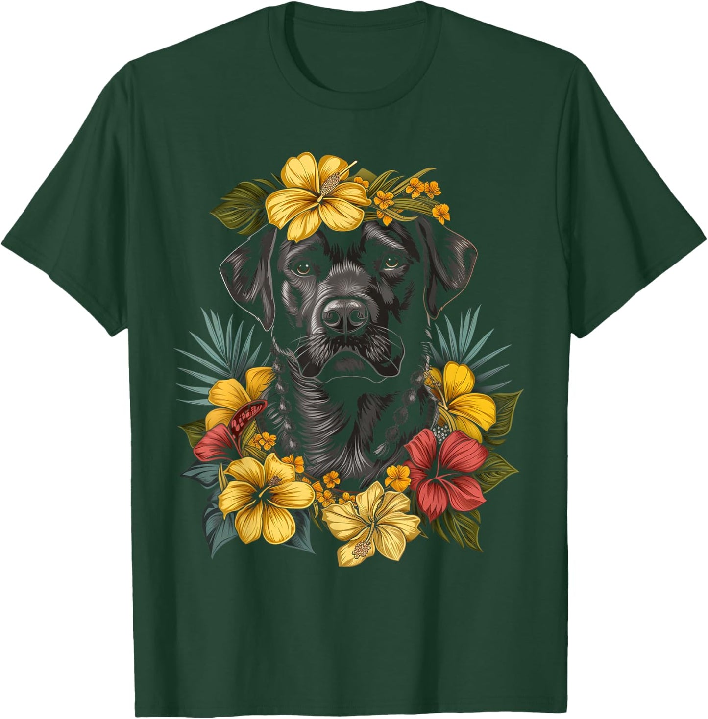 Labrador Hawaiian Flowers Hibiscus Hula Hawaii Black Lab Dog Women Kids T-Shirt - T-Shirt | Forest