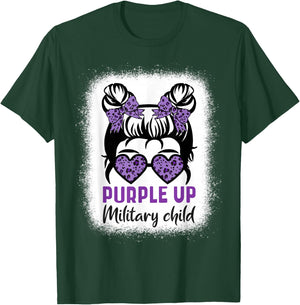 Purple Up For Military Kids - Month Military Child Messy Bun T-Shirt - T-Shirt | Forest