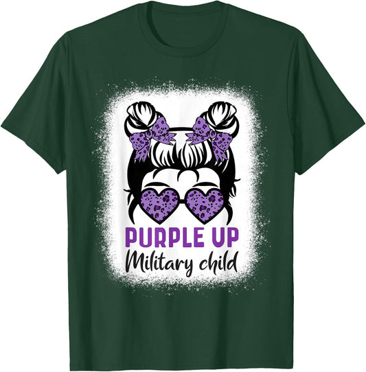 Purple Up For Military Kids - Month Military Child Messy Bun T-Shirt - T-Shirt | Forest