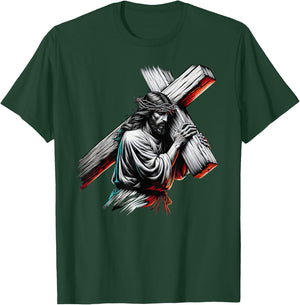 Jesus Christ of Nazareth Carrying the Cross, Crown of Thorns T-Shirt - T-Shirt | Forest